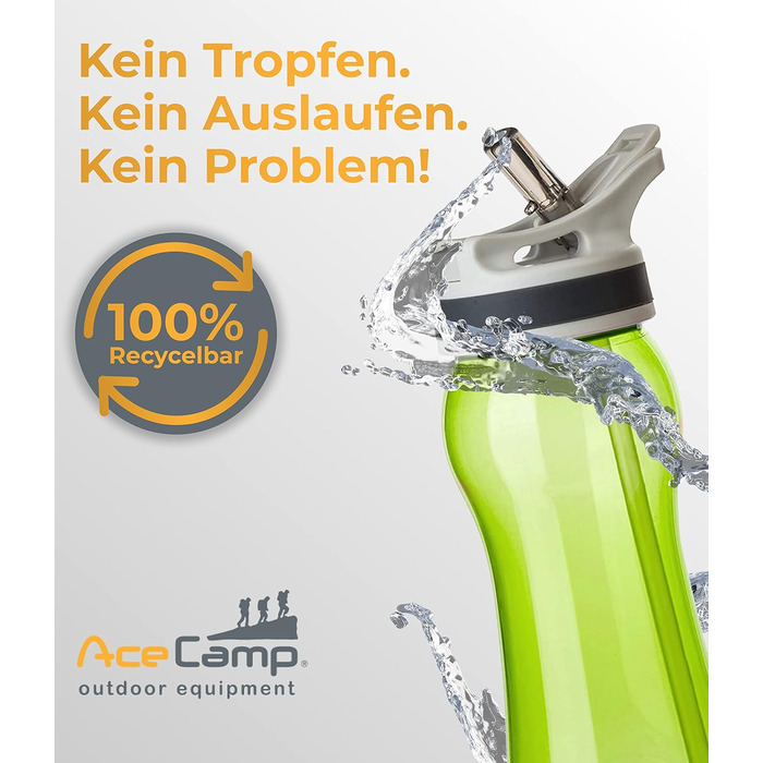 Пляшка для води AceCamp TRITAN 550 мл, спортивна, BPA-free, з подвійною кришкою, зелена, набір 2 шт.