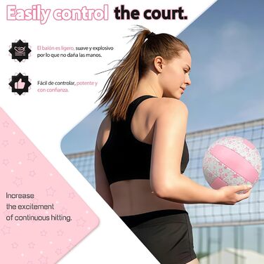 Волейбольний м'яч для пляжу та залу: м'який дотик, розмір 5, з рюкзаком та насосом (рожевий зі зіркою)