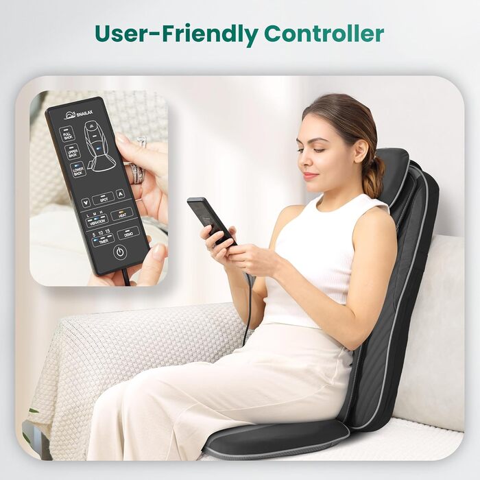 Масажне сидіння Snailax Shiatsu з підігрівом та вібрацією для шиї та спини, масажер для крісла, подарунок для чоловіків та жінок, 40.6x35.5x66cm
