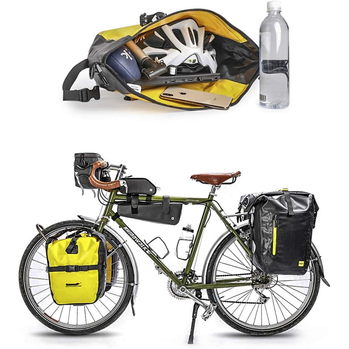 Велосипедна сумка Rhinowalk 20 л, водонепроникна, TPU, міцна, на багажник, для MTB, жовта