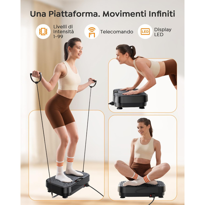 Платформа вібраційна Burever 150W з пультом, 99 рівнів інтенсивності, 5 програм, для масажу ніг, тренувань та формування м'язів, з резинками