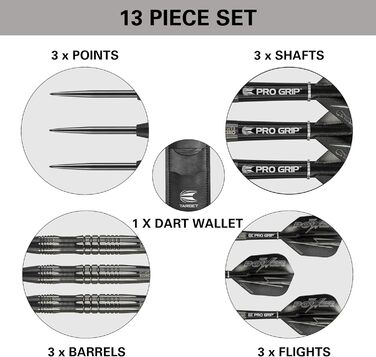 Дартси Target Phil Taylor Power 8-Zero 1, 80% вольфрам, 21/23/25 г, сталевий наконечник, чорні, з кейсом