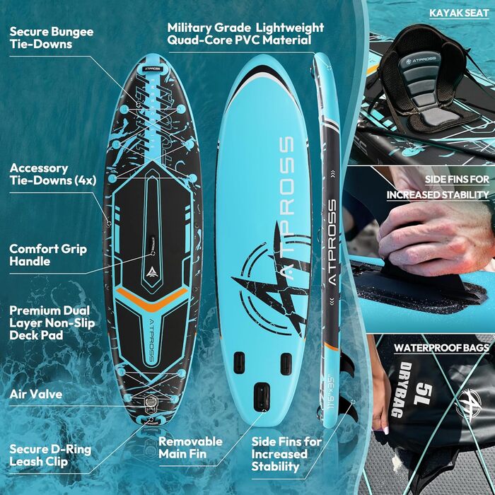 Надувне SUP-борд (305 x 91 см) з аксесуарами та рюкзаком (блакитний/з сидінням)