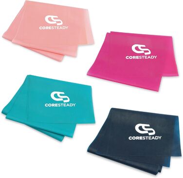 Фітнес-гумки Coresteady для чоловіків і жінок, набір 4 шт. по 1,3 м – еластичні стрічки для силових вправ, пілатесу, йоги, реабілітації – з інструкцією, без ривків
