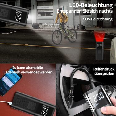 Електричний портативний компресор-насос 150PSI, 6000mAh, цифровий дисплей, LED, для авто, велосипедів, м'ячів, мотоциклів, Powerbank