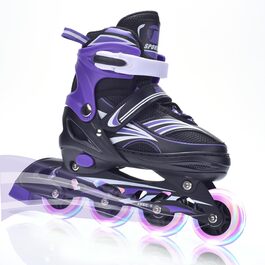 Дитячі ролики ERAN з регулюванням розміру. Роликові ковзани, регульовані на 4 розміри для дівчаток/хлопчиків/дітей, для використання в приміщенні та на вулиці, фіолетовий колір