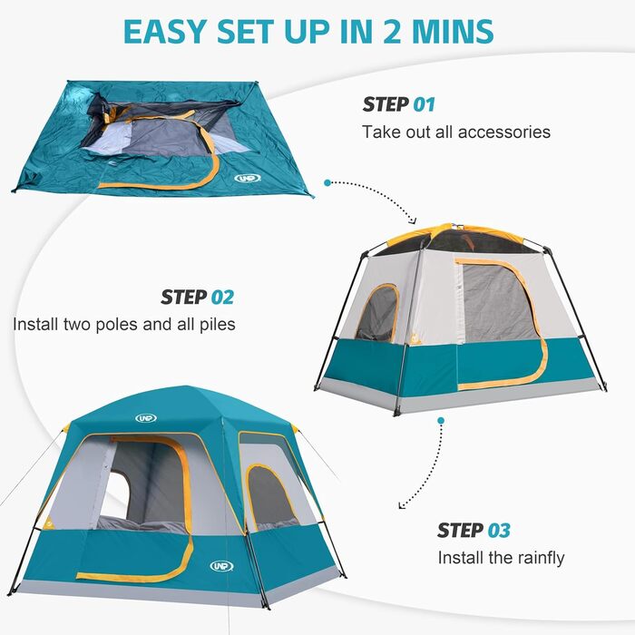Намет кемпінговий 4-8 осіб Campingzelt Ozeanblau, водонепроникний з тентом, для кемпінгу, туризму та трекінгу, висота стелі 180 см, 240x210x180 см