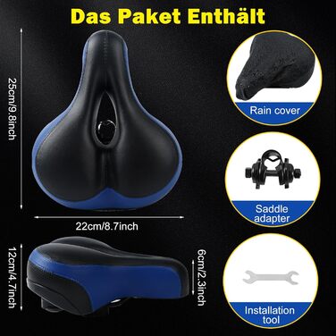Велосипедне сідло з гелевою подушкою Pro 2.0: широке, м'яке, комфортне, дихаюче, з пам'яттю форми, водонепроникне, блакитне