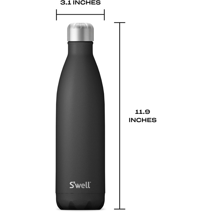 Пляшка для води S'well Onyx, 739 мл, з нержавіючої сталі, вакуумна, трьохшарова, зберігає напої холодними до 48 годин і гарячими до 24 годин, ідеальна для подорожей