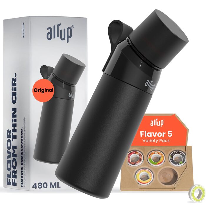 Пляшка air up Steel Starter Set з нержавіючої сталі 480 мл, чорна, з 5 смаковими капсулами, ізотермічна, зберігає холод до 14 годин, без цукру