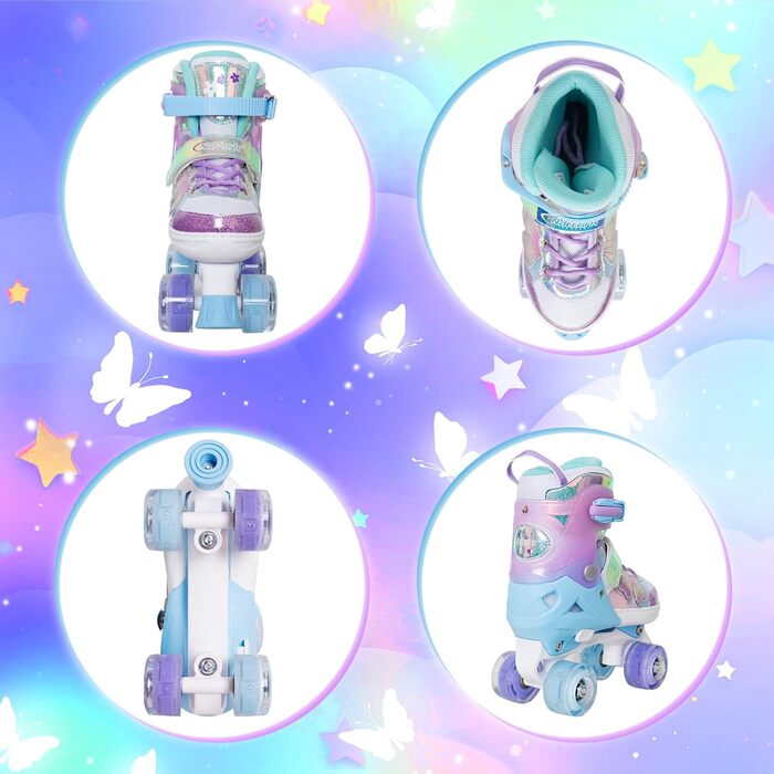 Дитячі ролики Nattork для дівчаток та хлопчиків, регульовані, з підсвічуванням, мотив: метелик та квітка, розміри 4-7, для занять спортом в приміщенні та на вулиці, фіолетовий колір