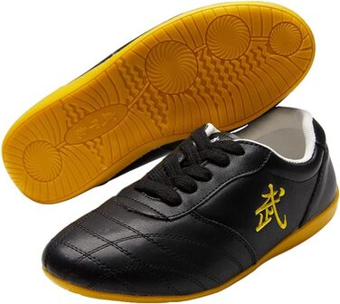 Чоловічі та жіночі тайтчі (тай-чі) кросівки для тренувань, Kung Fu, Wushu, Wing Chun, гімнастики, з м'якою підошвою, шкіряні, чорні, 37 EU