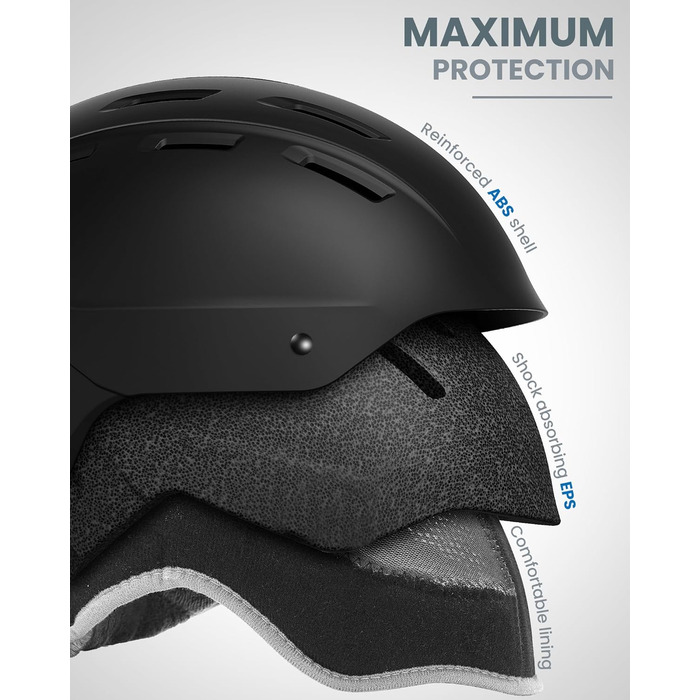 Шолом для сноубордингу та лижного спорту OutdoorMaster з маскою, захисний EPS-піна, 14 вентиляційних отворів, чорний, розмір M
