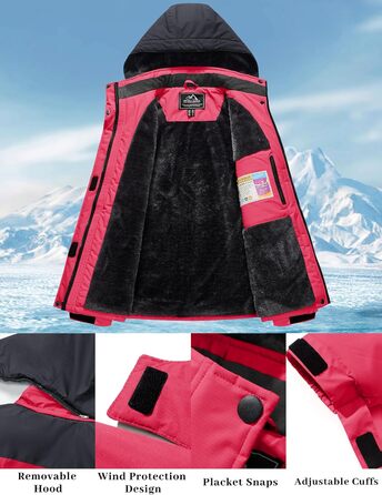 Жіноча зимова куртка MAGCOMSEN: тепла флісова парка, софтшелл для сноуборду та гірськолижного спорту, рожевого кольору, водонепроникна та вітрозахисна