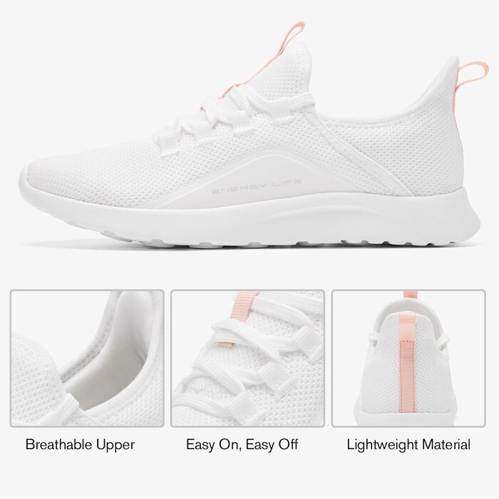Жіночі кросівки ALEADER Energycloud для прогулянок, ходьби та легкого бігу – легкі сліпони, білий, рожевий, розмір 39 EU