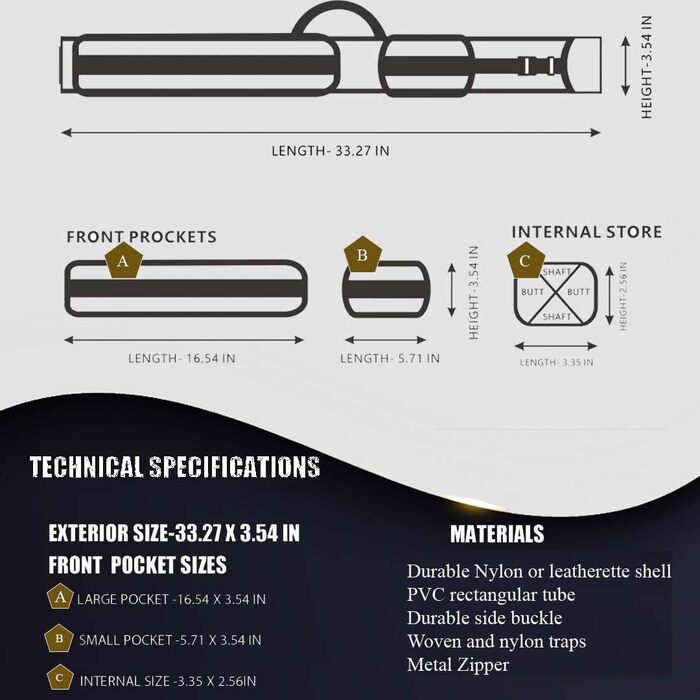 Чемпіон Більярдний кий, Нейлон/Штучна шкіра, 2 x 3 x 4 3X4 кейс для більярдних київ, чорна штучна шкіра