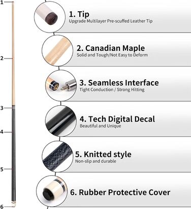AKLOT Pool Queue: професійні кийки для більярду з канадського клена, 58 дюймів, 18/19/20/21 oz