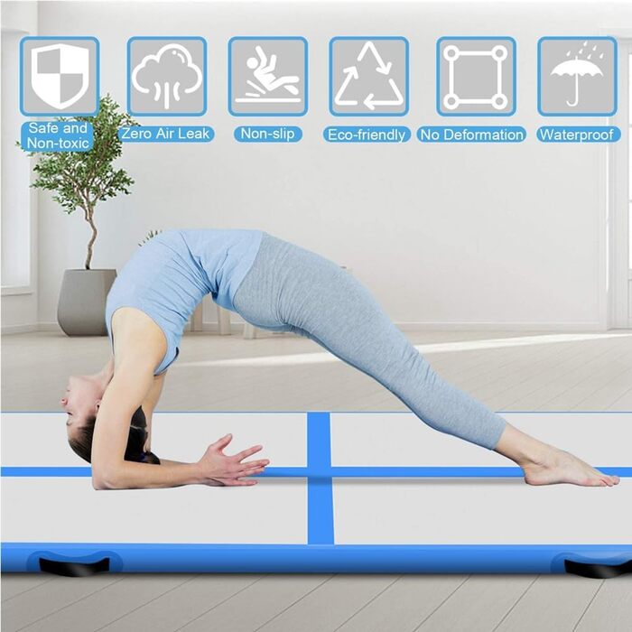 Гімнастичний мат Air Track для тумблінгу та йоги з електричним насосом, протиковзкий та водонепроникний, 400x100x10 см (Синій)