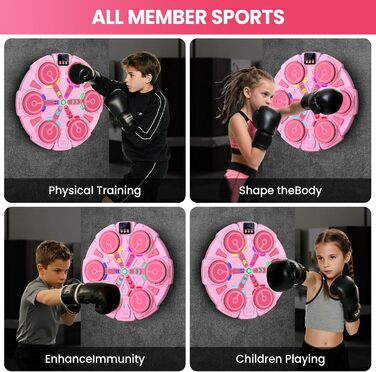 Музична боксерська машина IERAKOR для дітей, рожева: LED-підсвічування, Bluetooth, 5 швидкостей, автоматичний підрахунок