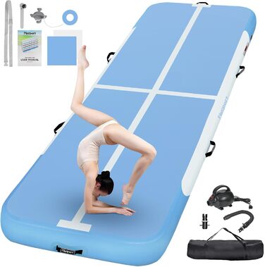 Гімнастичний надувний мат FBSPORT Airtrack, товщина 10/20 см, довжина 2-6 м, з насосом і сумкою, для дому, йоги, тренувань, фітнесу, вулиці