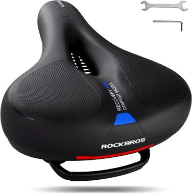 ROCKBROS Гелевий сідло для велосипеда: зручний, ергономічний, широкий, дихаючий, водонепроникний (чорний, синій)