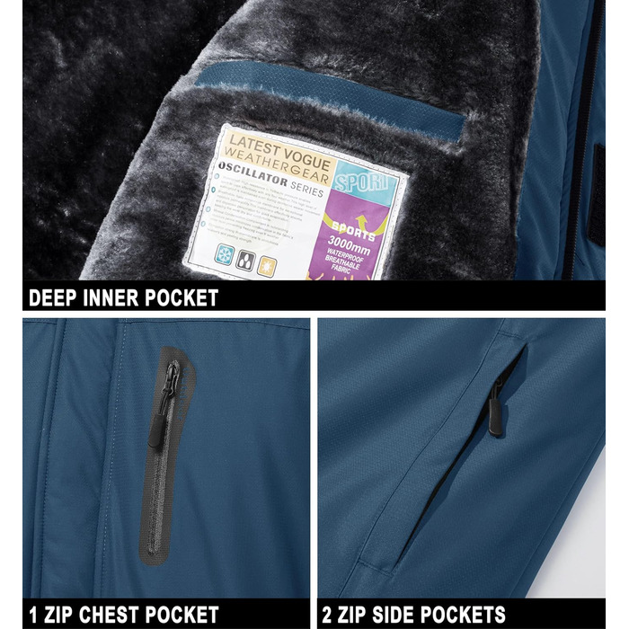 Чоловіча зимова куртка MAGCOMSEN: водонепроникна, тепла, з флісовою підкладкою, вітрозахисна, для активного відпочинку та походів, знімний капюшон, колір темно-синій