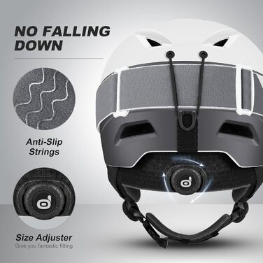 Шолом для сноуборду та лиж Odoland з маскою: захист UV 400, для жінок та чоловіків, розмір L (60-61 см), білий