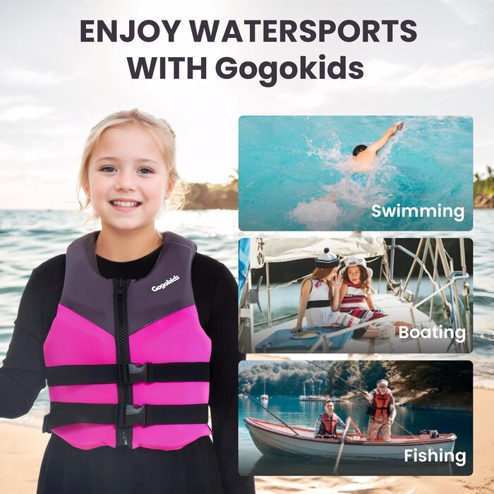 Дитячий рятувальний жилет Gogokids Junior 30-50 кг, рожевий, для плавання, каяка, SUP-борду (6-11 років)