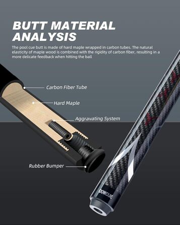 CRICAL Більярдний кий з карбонового волокна, 147,3 см, професійний, з'єднання 3/8 x 8, наконечник 12,5 мм (COWCUE-02 Set)