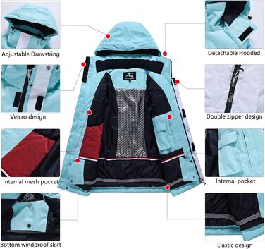 Комплект гірськолижний (куртка та штани) від ALSOGO: водонепроникний, знімний капюшон, для катання на лижах та сноуборді (XXL, TY133BluW, блакитний)