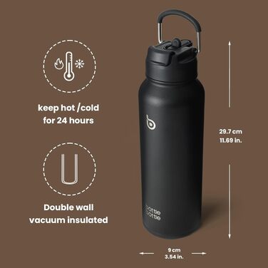 Термопляшка для води зі сталі BOTTLE BOTTLE з трубочкою та ручкою, спортивна пляшка для спорту та подорожей з відсіком для таблеток, 1 л, чорна