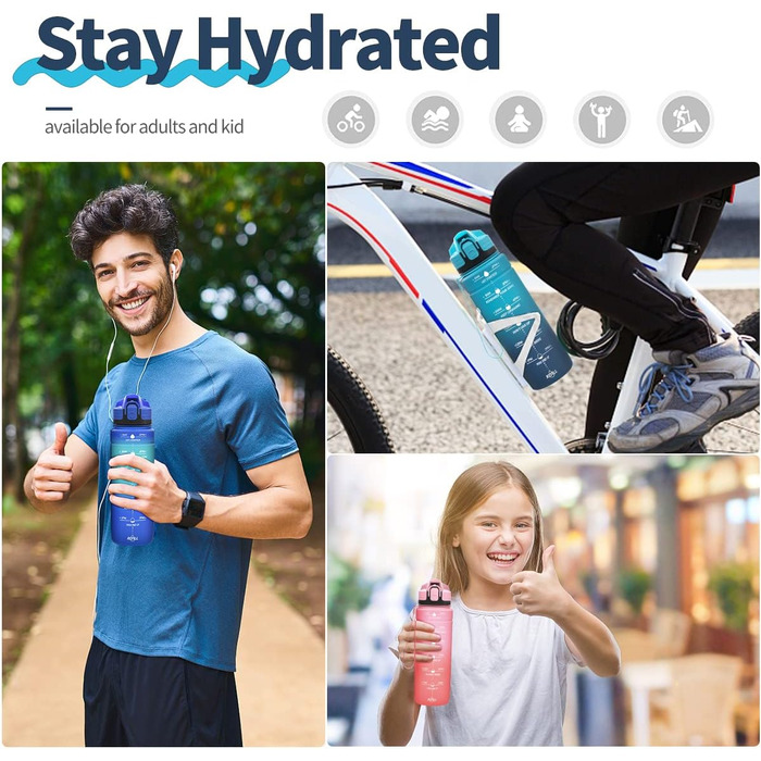 Дитяча спортивна пляшка для води Tritan 700 мл, 500 мл, 1 л, 1,5 л, 2 л. Без BPA, витримує протікання, з маркуванням часу. Для дівчаток та хлопчиків, в школу та спортзал.