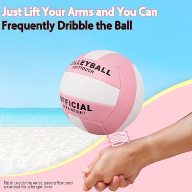 Волейбольний м'яч Aipwerer: для тренувань, пляжу, залу. Водостійкий, Soft Touch, рожевий. У комплекті насос та сумка