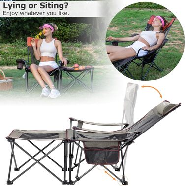 XGEAR 2-в-1 Кемпінговий стул: розкладний, для риболовлі, легкий, з підніжкою та підлокітником, 136 кг, Oxford-тканина