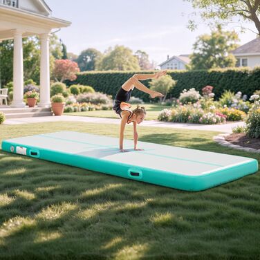 Мата для гімнастики DWVO Air Matte з повітряною помпою, 4м, з боковинами з карбону, зелена