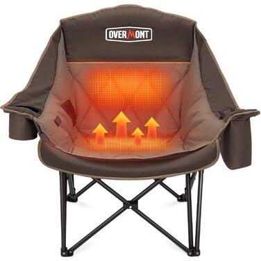 Овермонт Розкладне крісло для кемпінгу з підігрівом XL для дорослих – ідеально для зимових походів, риболовлі (Хакі)