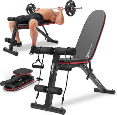 Складана тренувальна лава Hop-Sport HS-1030 з фіксацією ніг, регульована для жиму лежачи та пресу, 18 кг