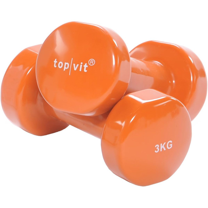 Гантелі top | vit® з чавуну з вініловим покриттям, набір з двох коротких гантелей по 3 кг, для чоловіків, жінок і літніх, 7 вагових варіантів, помаранчеві