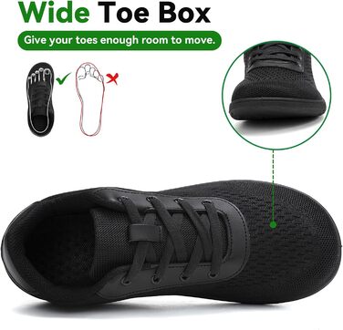 Кросівки для бігу Barfußschuhe: чоловічі та жіночі, зручні, дихаючі, з широкою передньою частиною, антиковзкі, чорні, 43 EU