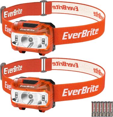 LED налобний ліхтар EverBrite 2 шт. з червоним та зеленим світлом, 5 режимів, для кемпінгу, відпочинку на природі, подарунок на Різдво, з 6 AAA батарейками (Помаранчевий)