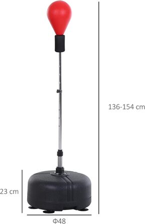 Боксерський мішок HOMCOM зі стійкою, регульована висота 136-154 см, з боксерськими рукавичками, для підлітків та дорослих, для фітнесу та зняття стресу (червоний)