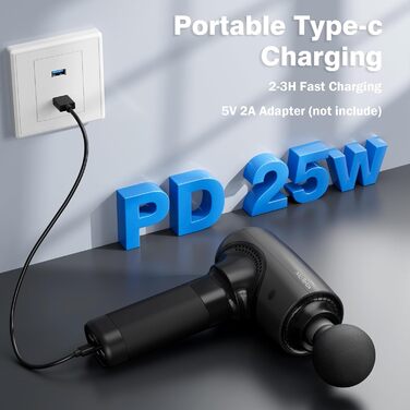 Масажер для м'язів, пістолет для масажу з акумулятором 2500mAh та USB-C, чорний