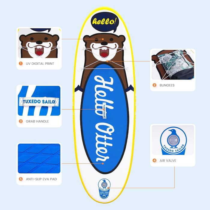 Надувний SUP Борд Tuxedo Sailor Stand Up Paddle Board з аксесуарами, для дорослих та підлітків, жовтий