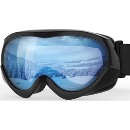 Дитяча лижна маска OutdoorMaster, сумісна з шоломом, 100% UV-захист, чорна оправа, VLT 60% світло-блакитна лінза, для хлопчиків і дівчаток