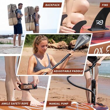 Надувні SUP-дошки InnoExpo 11' з преміум аксесуарами: широка, стабільна дошка з антиковзким деком для підлітків та дорослих (дерево)