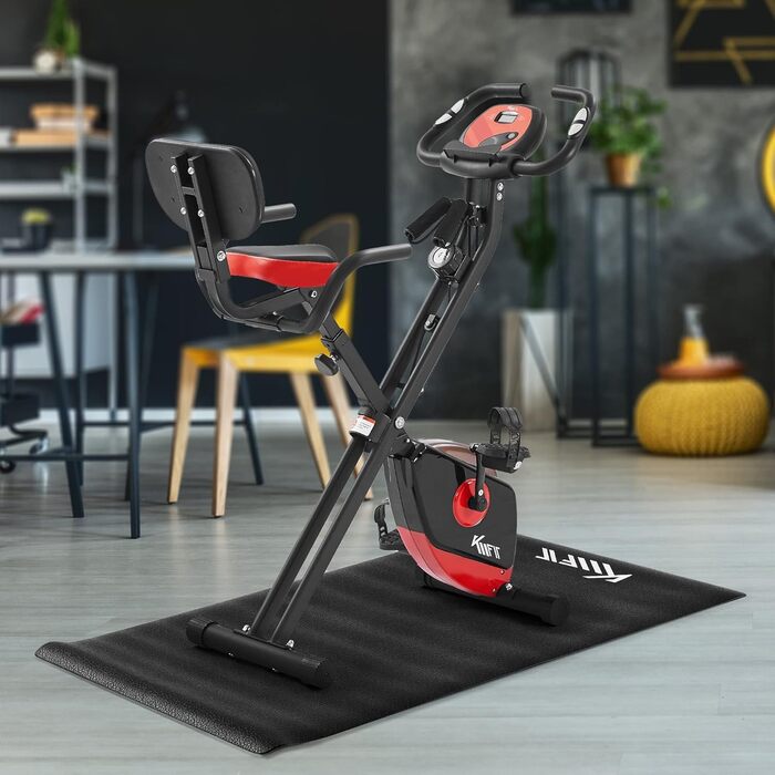 Складаний велотренажер KM Fit 2в1 з LCD-дисплеєм, 16 рівнів навантаження, сенсором пульсу, килимком та тримачем для телефону