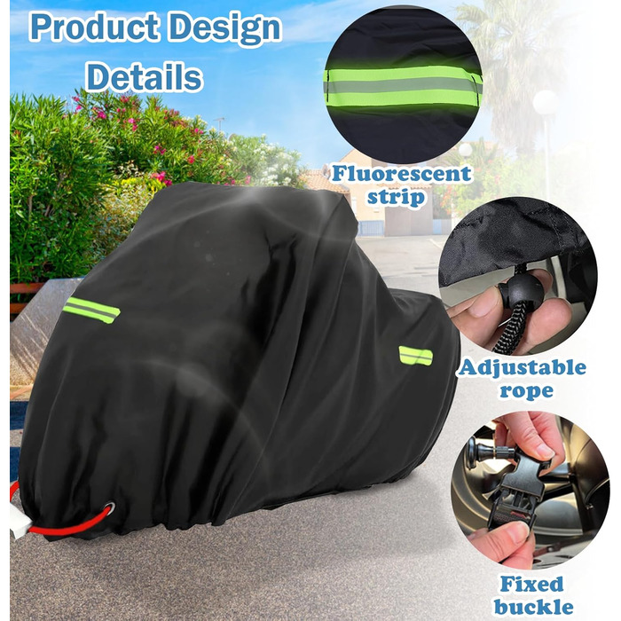 Водонепроникний чохол для мотоцикла та скутера XXXL, захисна накривна тканина 420D Oxford для вулиці, 265x105x133 см