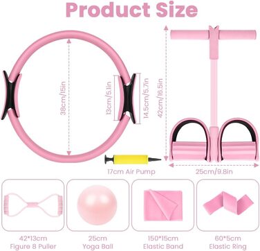 Pilates Ring набір 38 см (Рожевий) з ручками, 6 предметів для йоги, фітнесу, пресу, стегон, ніг