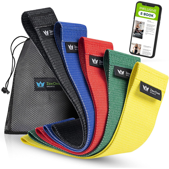Стрічки для фітнесу ZenOne Sports® Loop - Набір еластичних стрічок для силових тренувань, розминки та більше. Набір Booty Band з інструкцією. Theraband Loop 5 кольорів