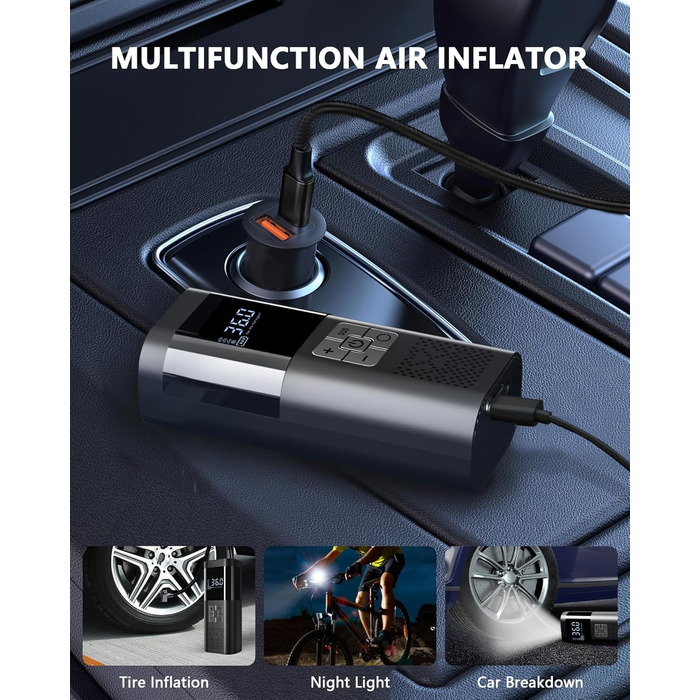 Електрична повітряна помпа SERVOMASTER з манометром, акумуляторна, 150 PSI, LED, для велосипеда, авто, мотоцикла